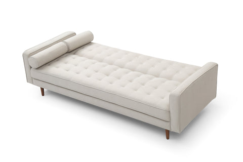 Sofa Bed 3 Seater Button Tufted Lounge Set for Living Room Couch in Fabric Beige Colour Chez Guru