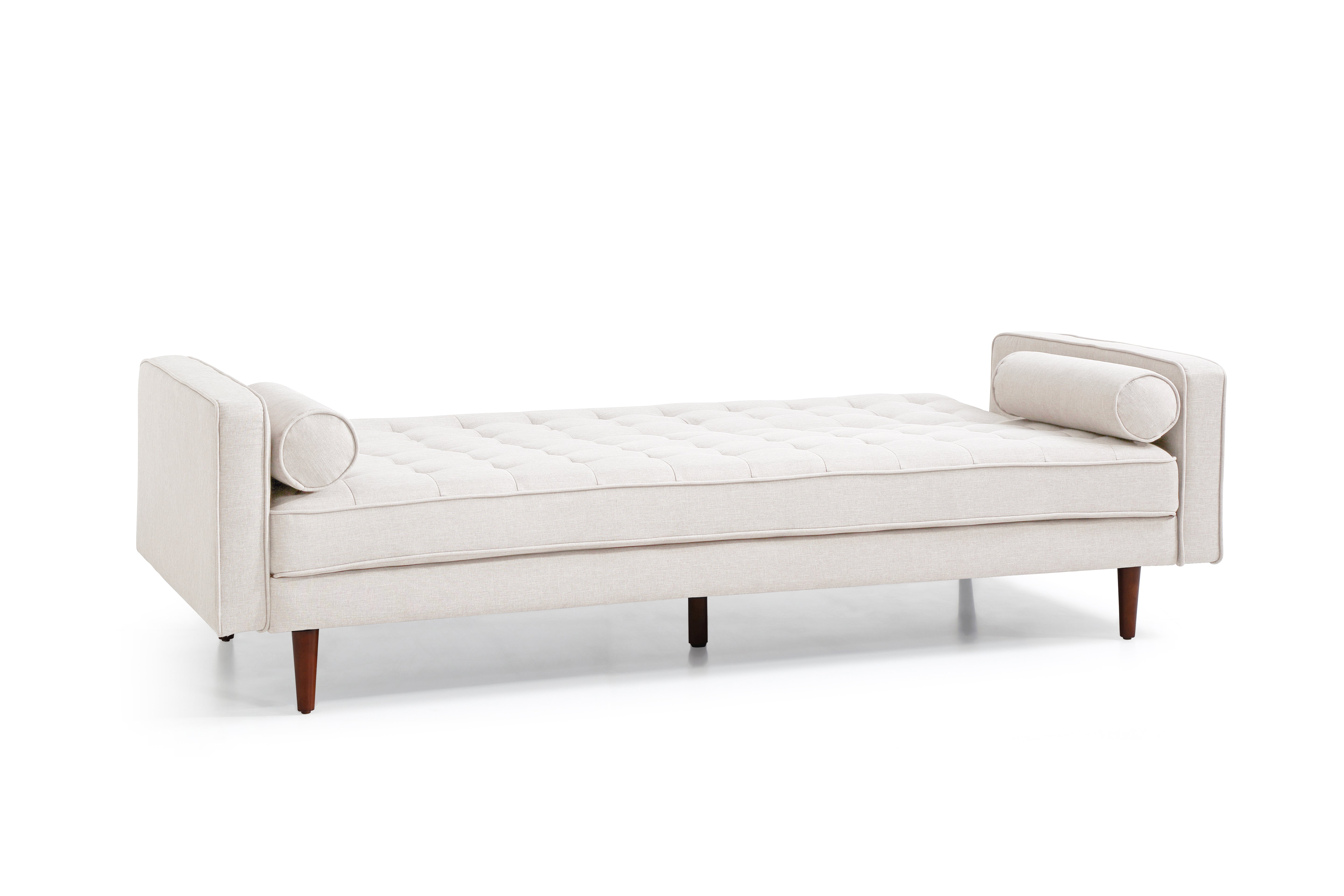 Sofa Bed 3 Seater Button Tufted Lounge Set for Living Room Couch in Fabric Beige Colour Chez Guru