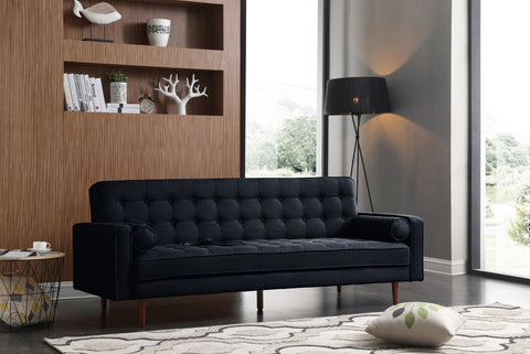 Sofa Bed 3 Seater Button Tufted Lounge Set for Living Room Couch in Velvet Black Colour Chez Guru