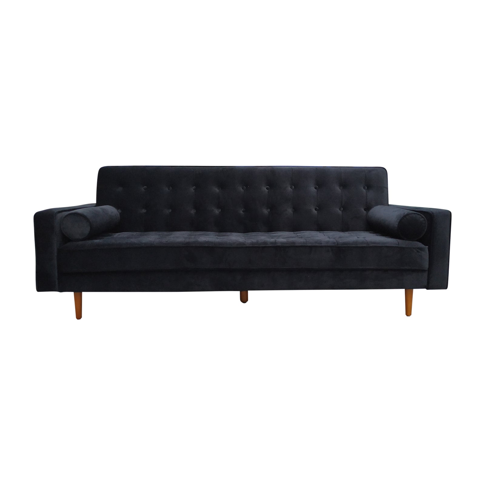Sofa Bed 3 Seater Button Tufted Lounge Set for Living Room Couch in Velvet Black Colour Chez Guru