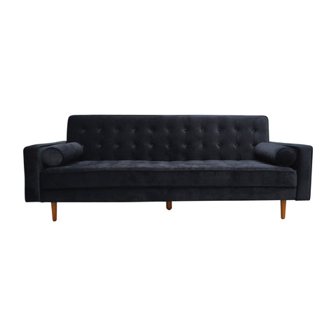 Sofa Bed 3 Seater Button Tufted Lounge Set for Living Room Couch in Velvet Black Colour Chez Guru