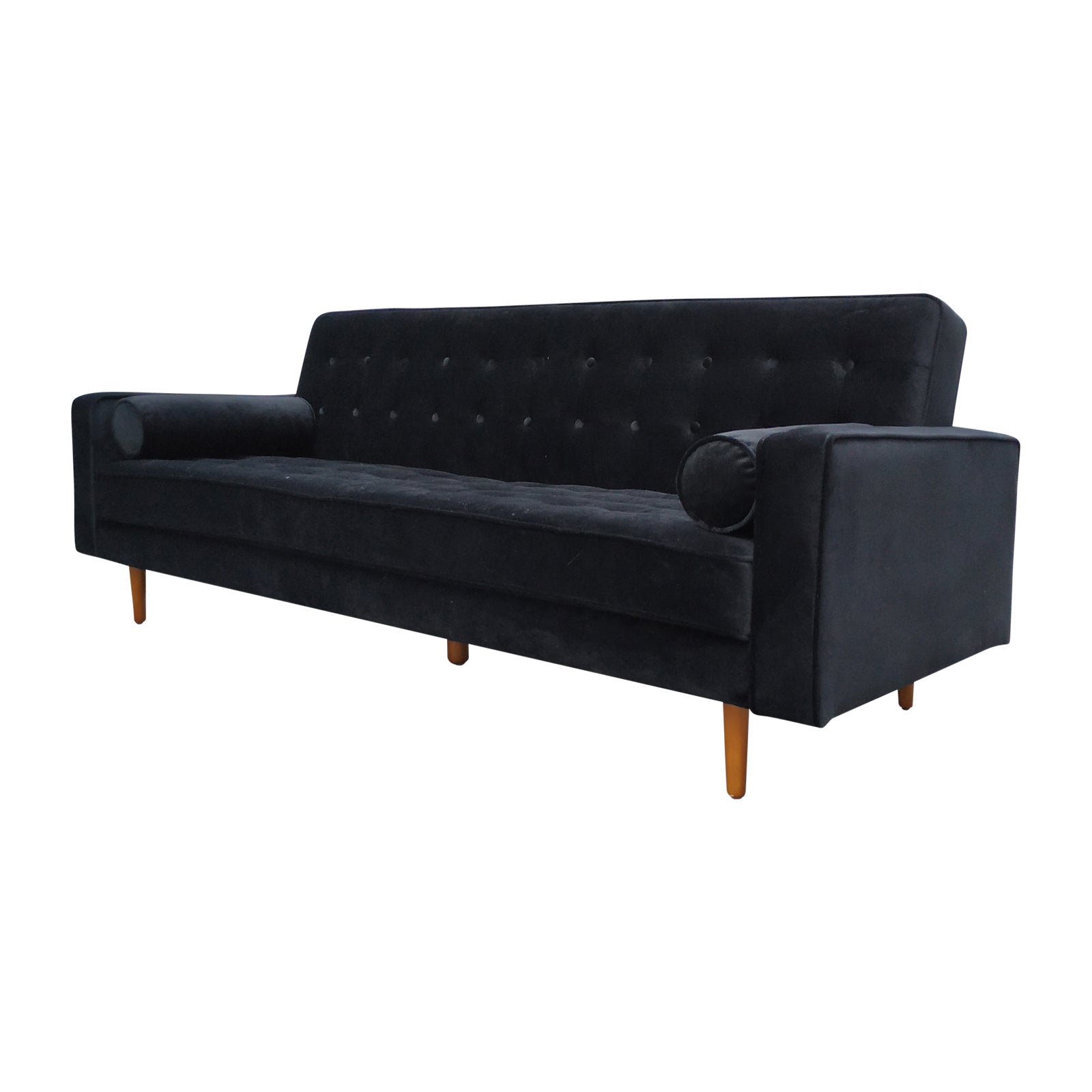 Sofa Bed 3 Seater Button Tufted Lounge Set for Living Room Couch in Velvet Black Colour Chez Guru