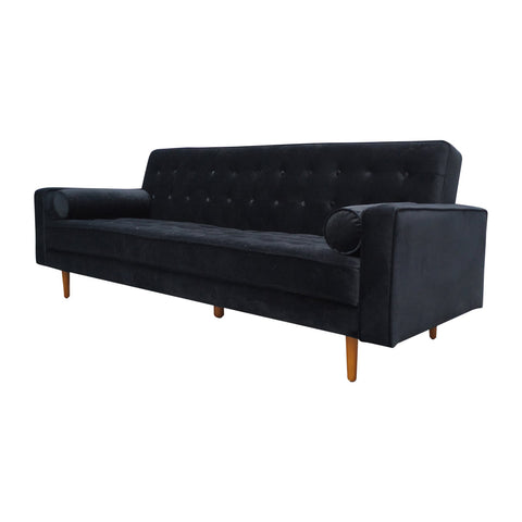 Sofa Bed 3 Seater Button Tufted Lounge Set for Living Room Couch in Velvet Black Colour Chez Guru