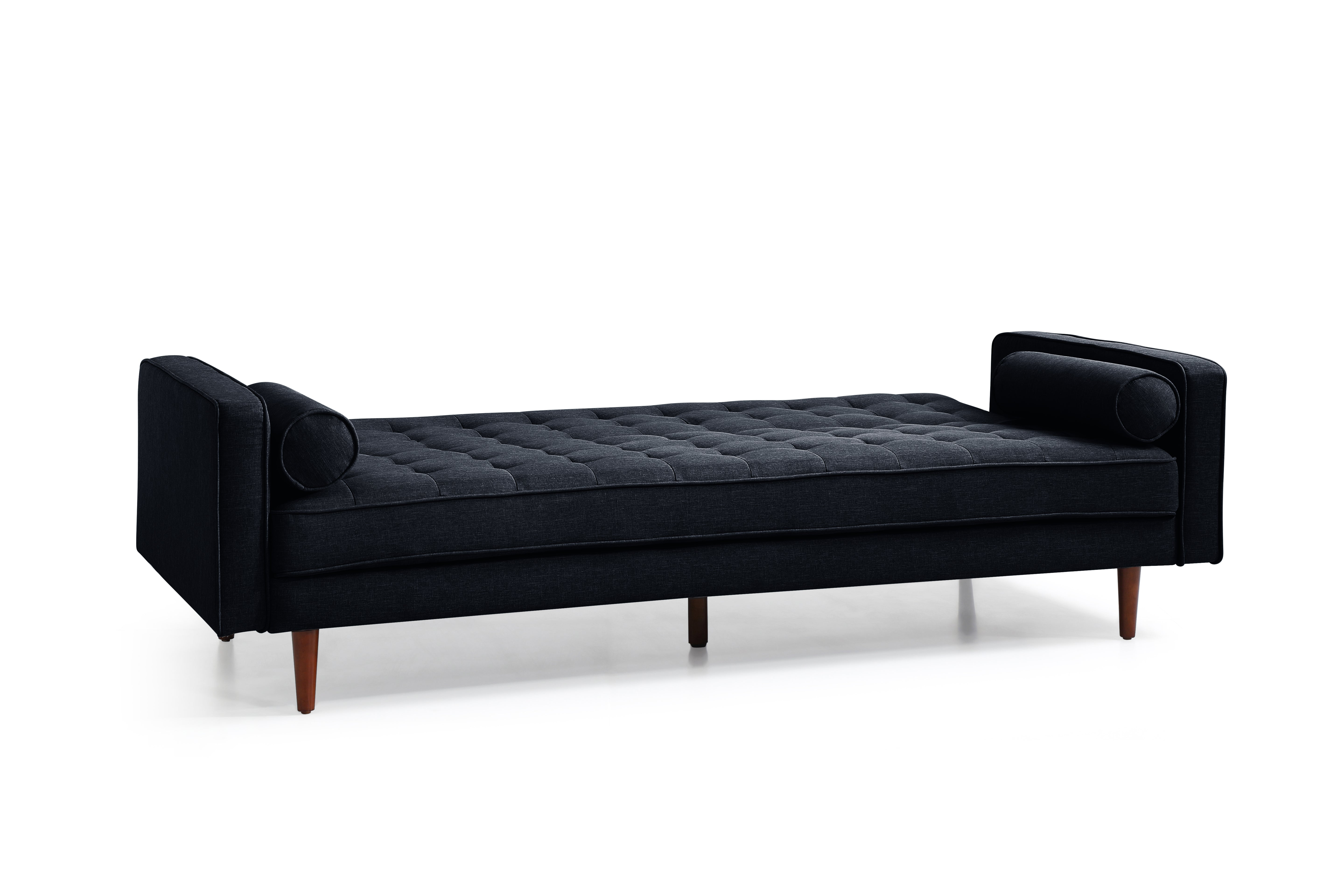Sofa Bed 3 Seater Button Tufted Lounge Set for Living Room Couch in Velvet Black Colour Chez Guru