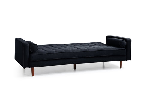 Sofa Bed 3 Seater Button Tufted Lounge Set for Living Room Couch in Velvet Black Colour Chez Guru