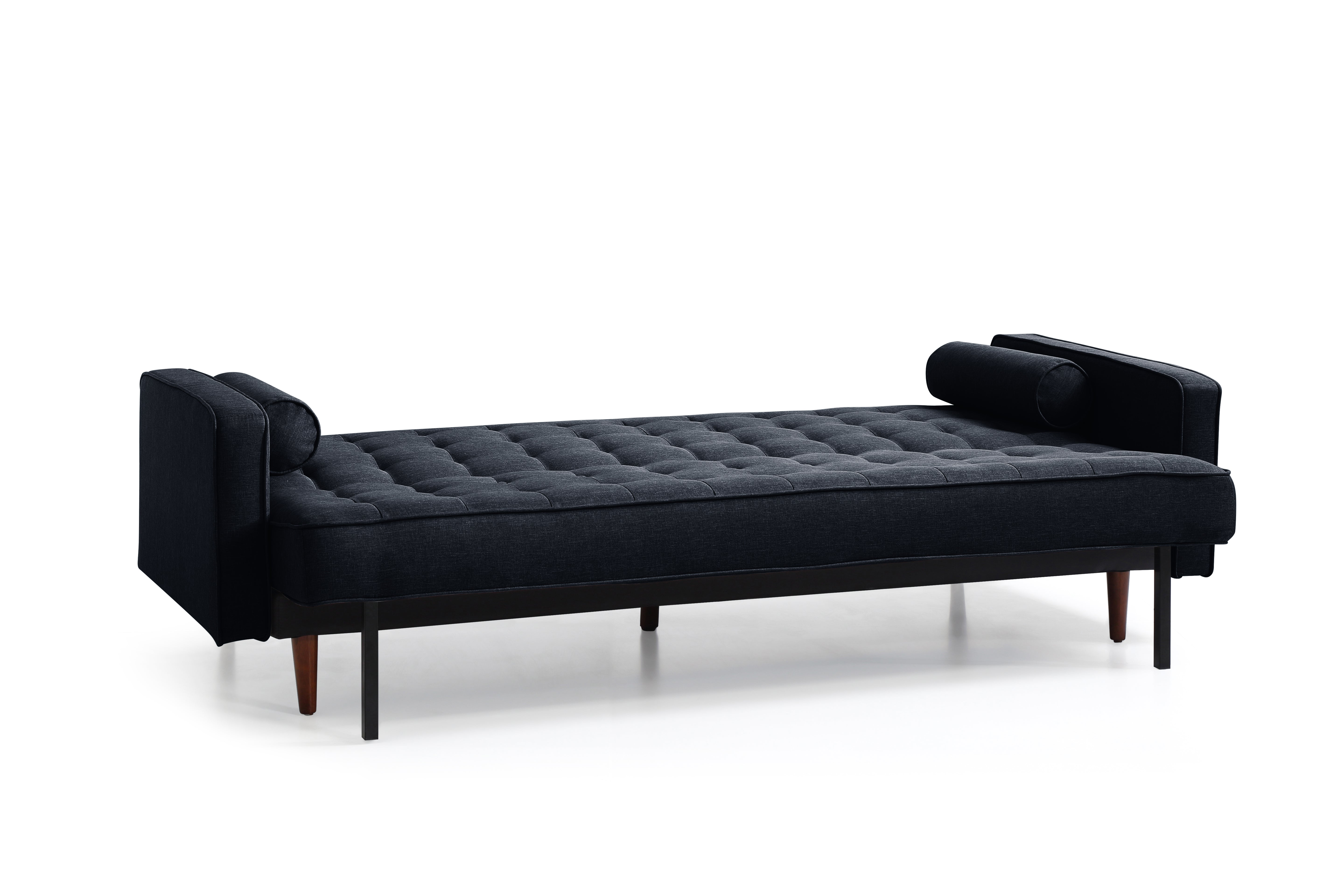 Sofa Bed 3 Seater Button Tufted Lounge Set for Living Room Couch in Velvet Black Colour Chez Guru
