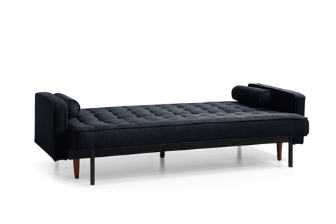 Sofa Bed 3 Seater Button Tufted Lounge Set for Living Room Couch in Velvet Black Colour Chez Guru