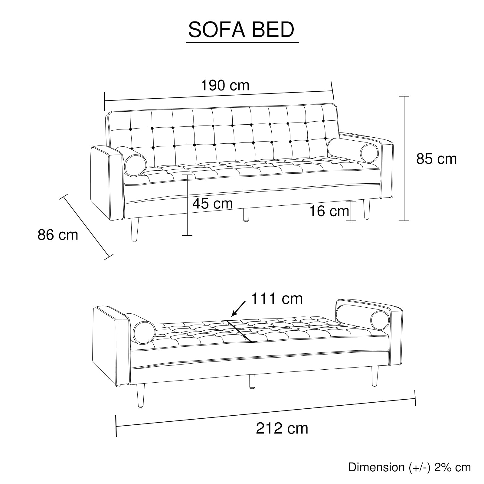 Sofa Bed 3 Seater Button Tufted Lounge Set for Living Room Couch in Velvet Black Colour Chez Guru