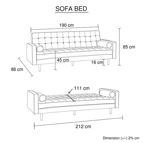 Sofa Bed 3 Seater Button Tufted Lounge Set for Living Room Couch in Velvet Black Colour Chez Guru