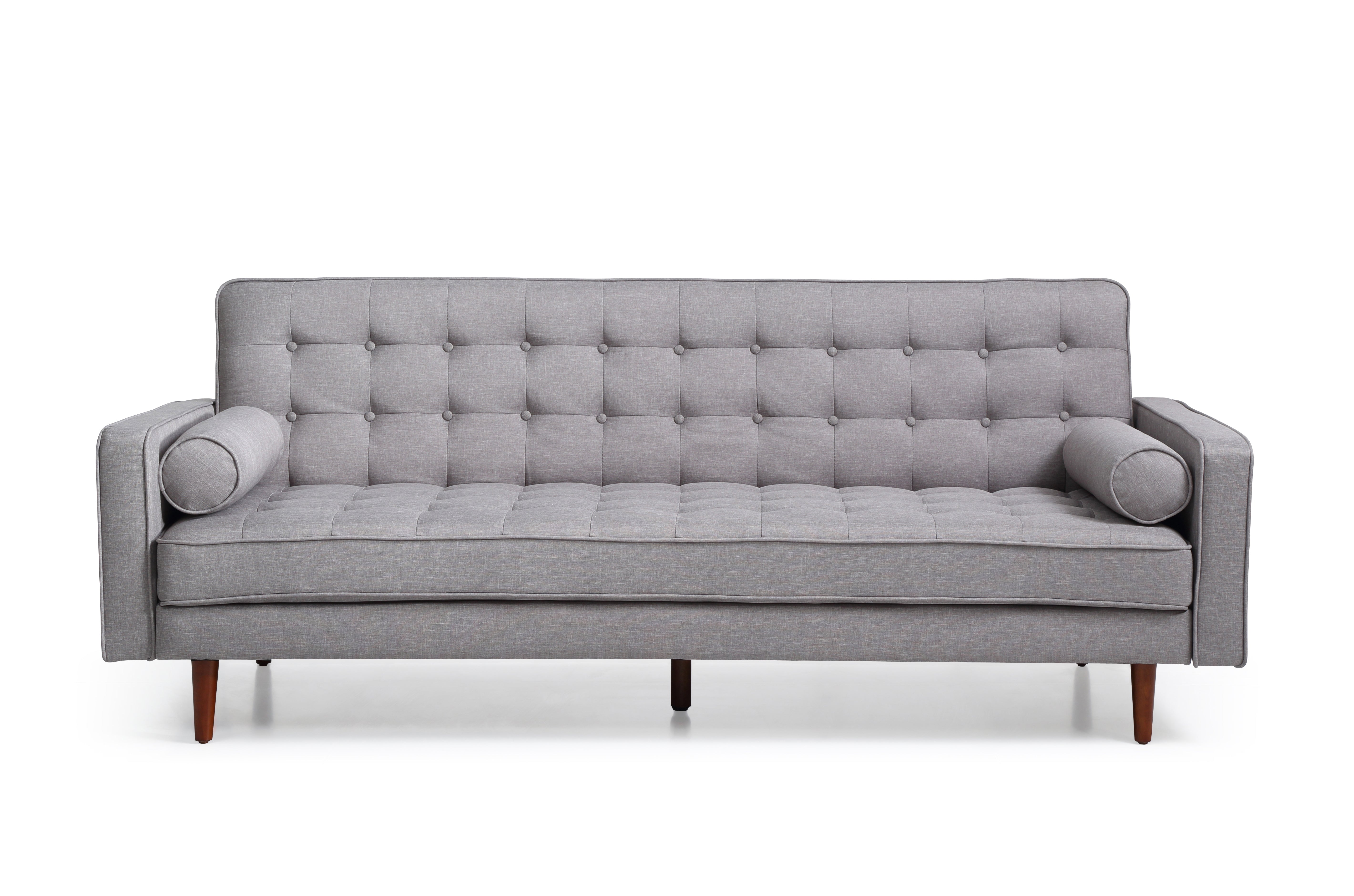 Sofa Bed 3 Seater Button Tufted Lounge Set for Living Room Couch in Fabric Grey Colour Chez Guru