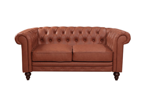 2 Seater Brown Sofa Lounge Button Tufted in Faux Leather Chez Guru