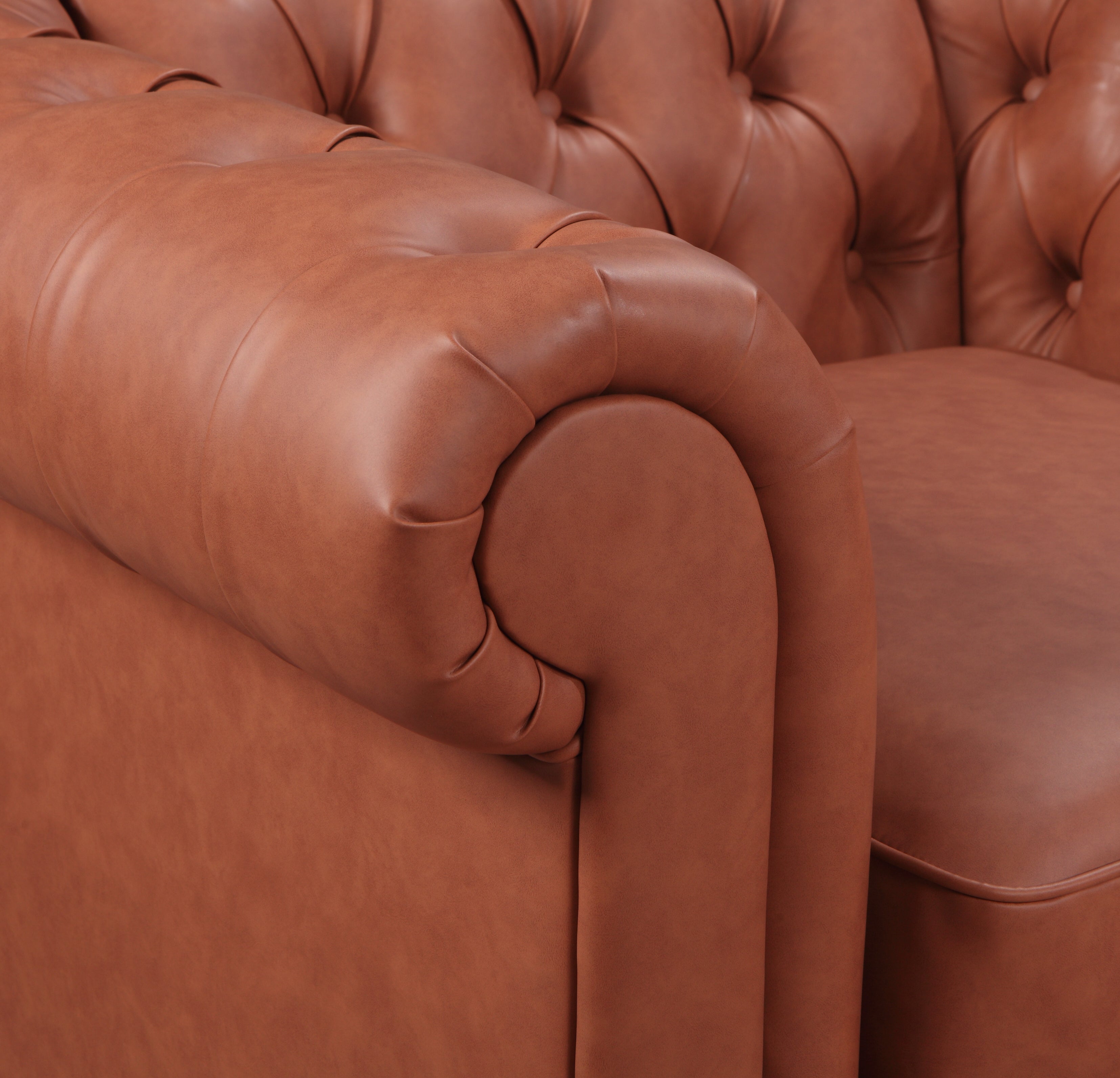 2 Seater Brown Sofa Lounge Button Tufted in Faux Leather Chez Guru