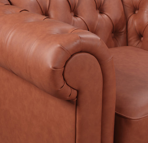 2 Seater Brown Sofa Lounge Button Tufted in Faux Leather Chez Guru