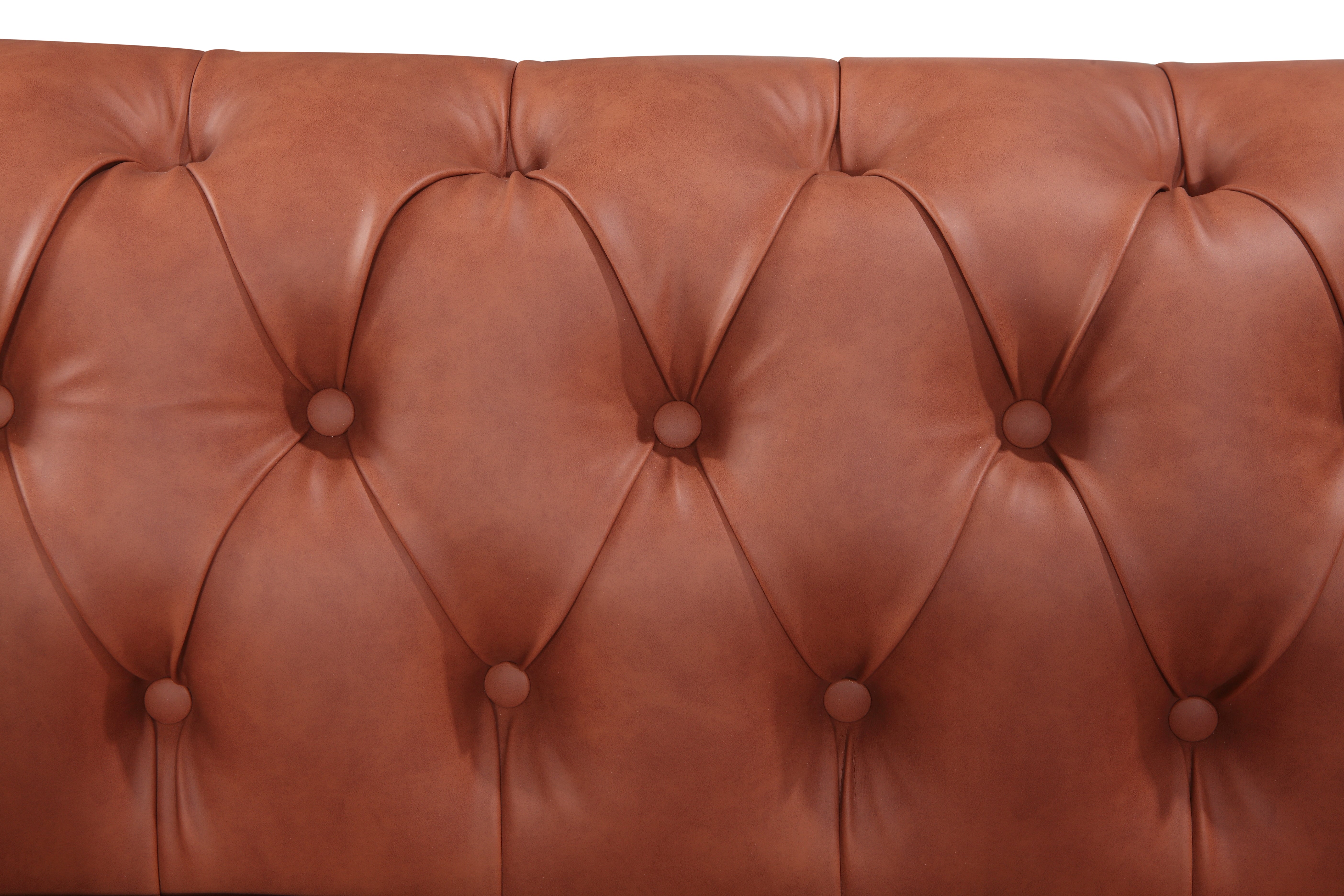 2 Seater Brown Sofa Lounge Button Tufted in Faux Leather Chez Guru