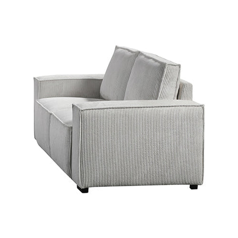 Reno 3 Seater Sofa Beige Colour Fabric Upholstery Wooden Structure Knock Down Feature In Back & Arms Chez Guru