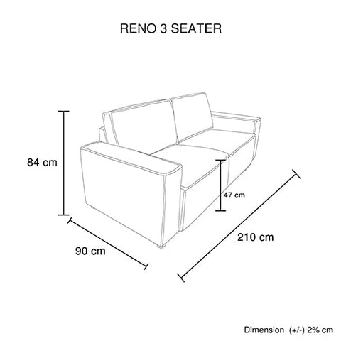 Reno 3 Seater Sofa Beige Colour Fabric Upholstery Wooden Structure Knock Down Feature In Back & Arms Chez Guru