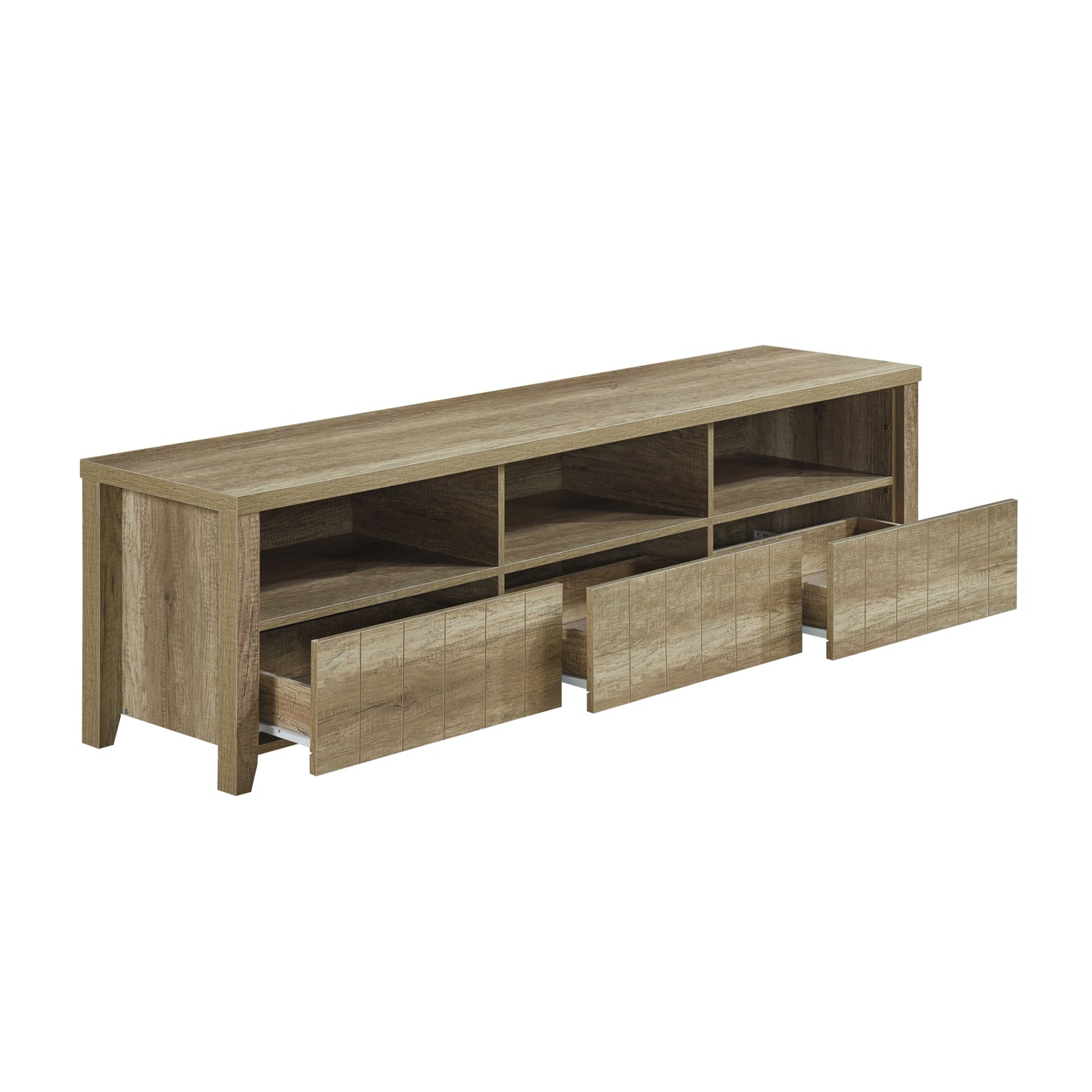 TV Cabinet 3 Storage Drawers with Shelf Natural Wood like MDF Entertainment Unit in Oak Colour Chez Guru