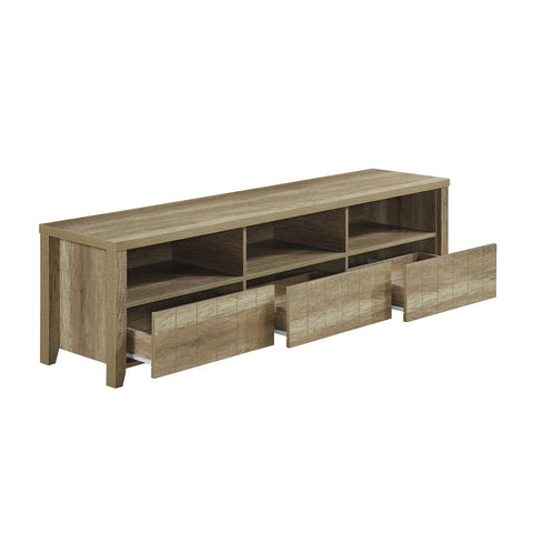 TV Cabinet 3 Storage Drawers with Shelf Natural Wood like MDF Entertainment Unit in Oak Colour Chez Guru