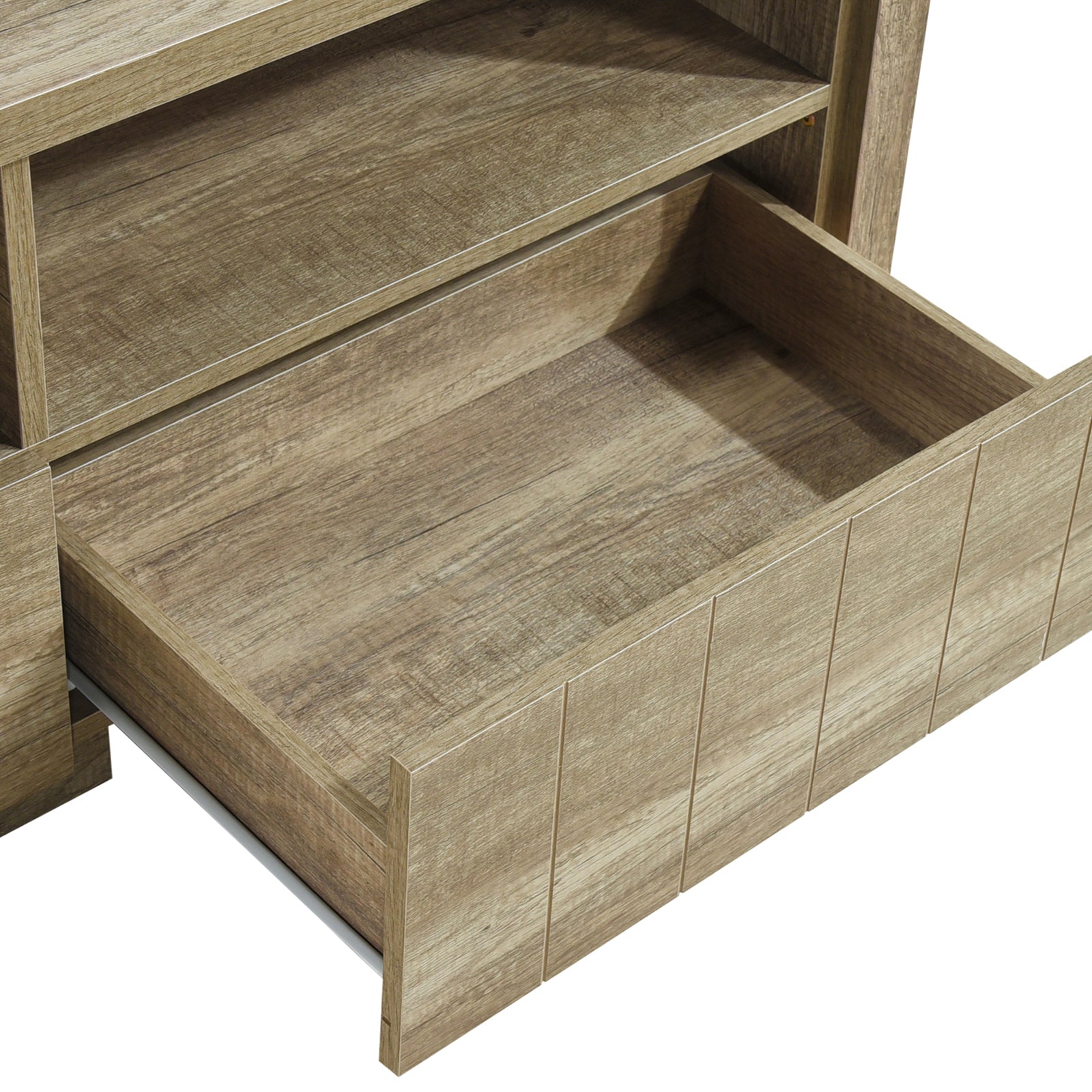 TV Cabinet 3 Storage Drawers with Shelf Natural Wood like MDF Entertainment Unit in Oak Colour Chez Guru