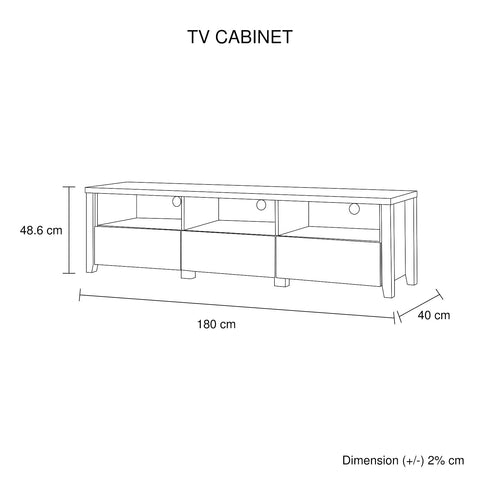 TV Cabinet 3 Storage Drawers with Shelf Natural Wood like MDF Entertainment Unit in Oak Colour Chez Guru