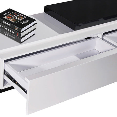 TV Cabinet with 2 Storage Drawers With High Glossy Assembled Entertainment Unit in Black & White colour Chez Guru