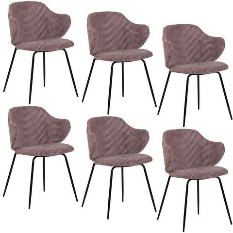 Set of 6 Dining Chairs with Corduroy Cord Fabric in Pink