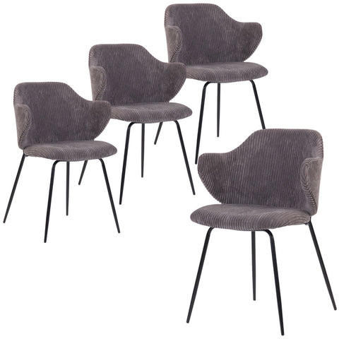 Set of 4 Dining Chairs with Corduroy Cord Fabric in Dark Grey Lincoln Chez Guru
