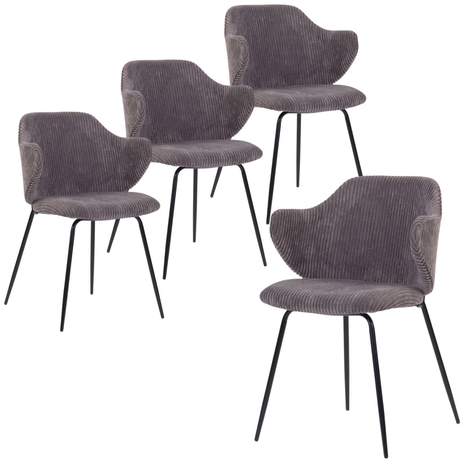 Set of 4 Dining Chairs with Corduroy Cord Fabric in Dark Grey Lincoln Chez Guru