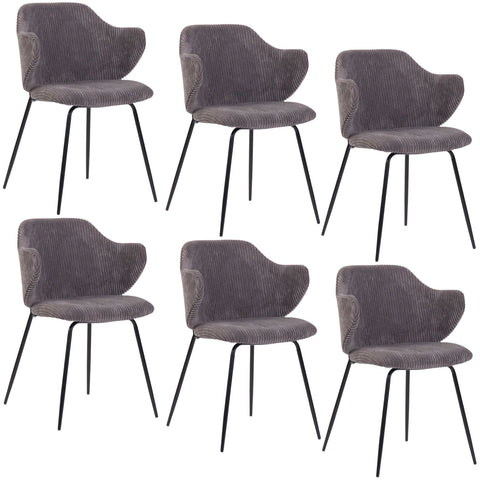 Set of 2 Dining Chairs with Corduroy Cord Fabric in Dark Grey Lincoln