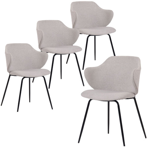 Set of 4 Dining Chairs Fabric with Metal Legs in Ivory Beige Chez Guru