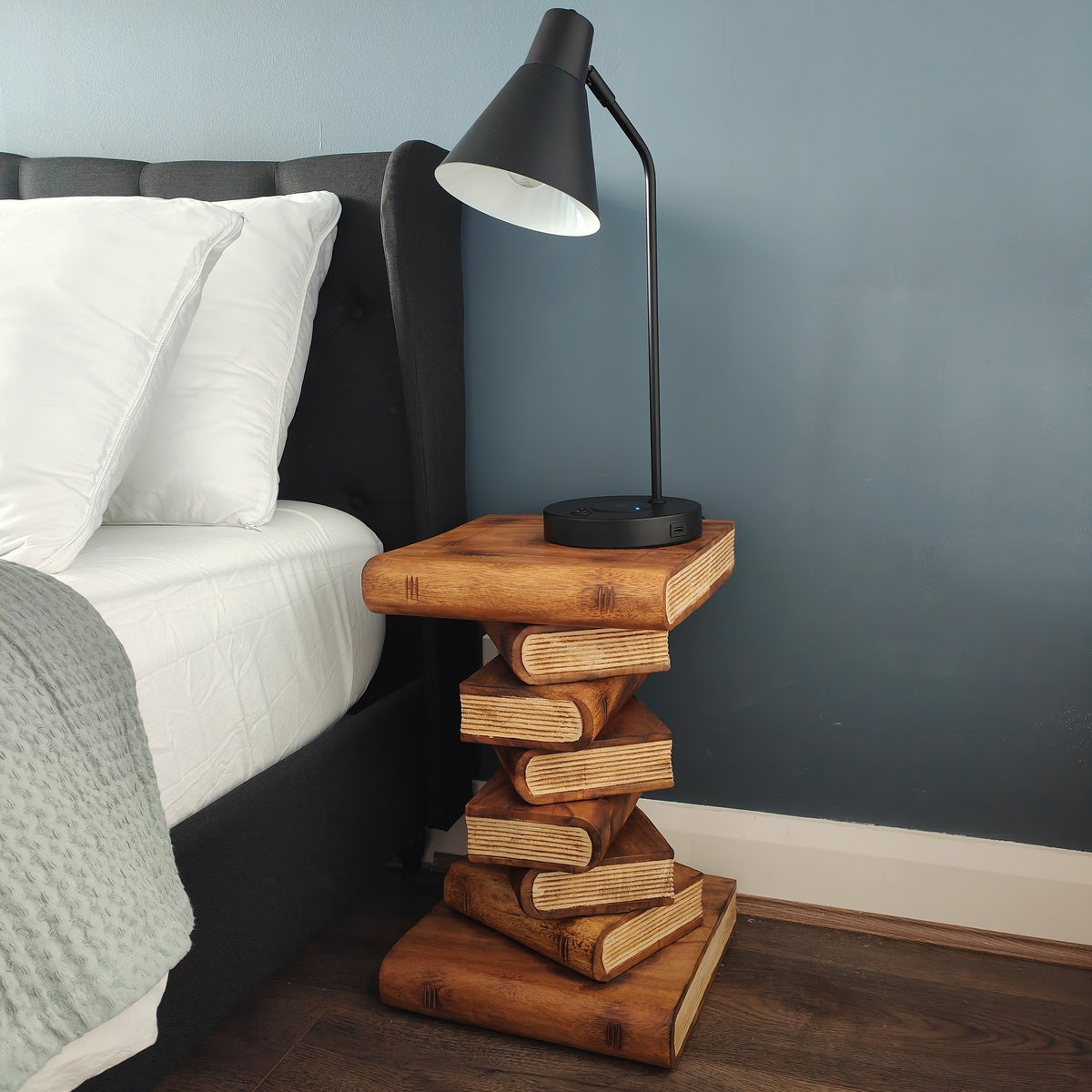Book Stack Bedside Table/Corner Table/Plant Stand Raintree Wood Natural Finish Chez Guru