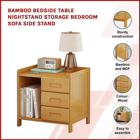 Bamboo Bedside Table Nightstand Storage Bedroom Sofa Side Stand Chez Guru