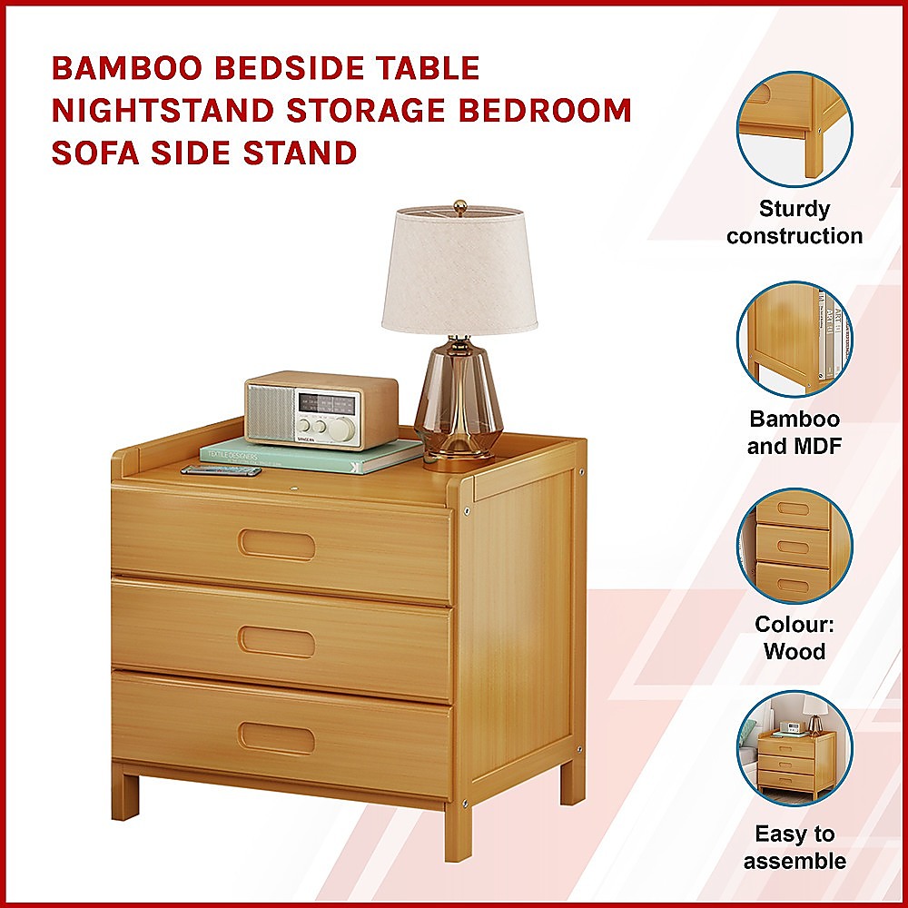 Bamboo Bedside Table Nightstand Storage Bedroom Sofa Side Stand Chez Guru