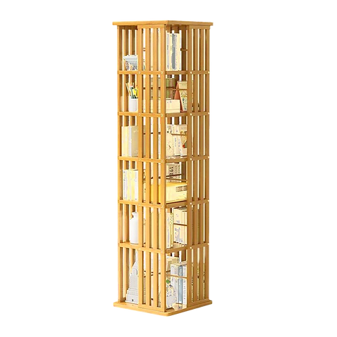 360 Rotating Bookshelf Bamboo Storage Display Rack Shelving in Wood