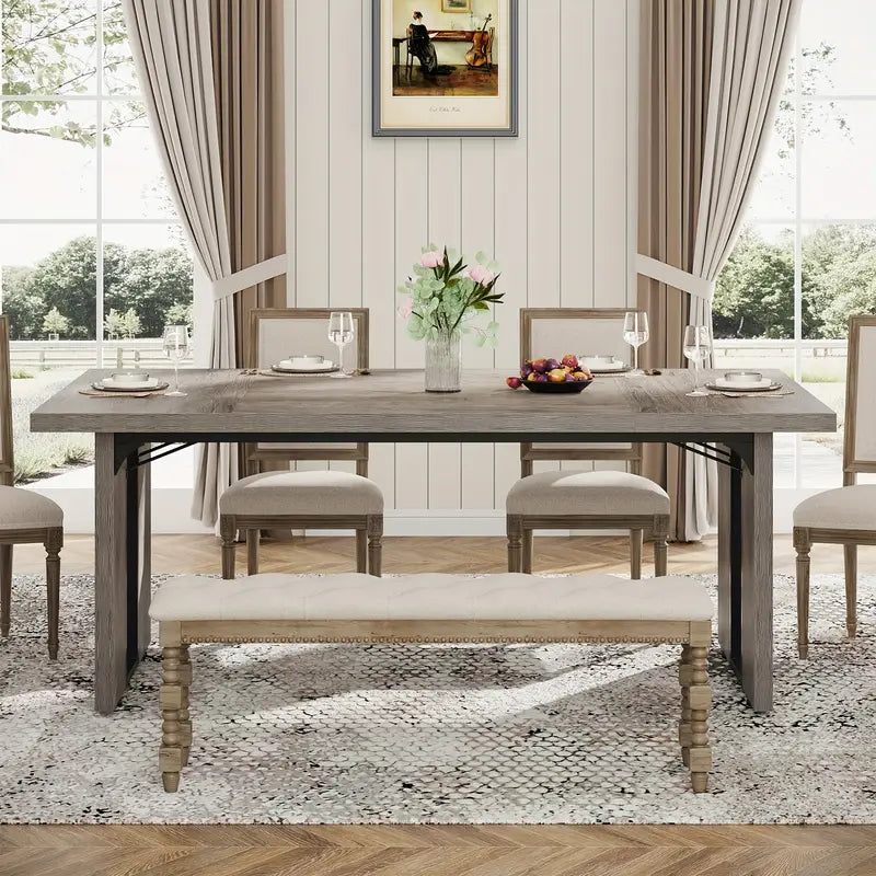 NNETMLT Rustic  Rectangular Dining Table Chez Guru