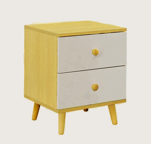 NNECN Wooden Bedside Cabinet with Two Drawers and Sturdy Legs Chez Guru