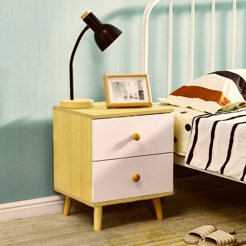 NNECN Wooden Bedside Cabinet with Two Drawers and Sturdy Legs Chez Guru