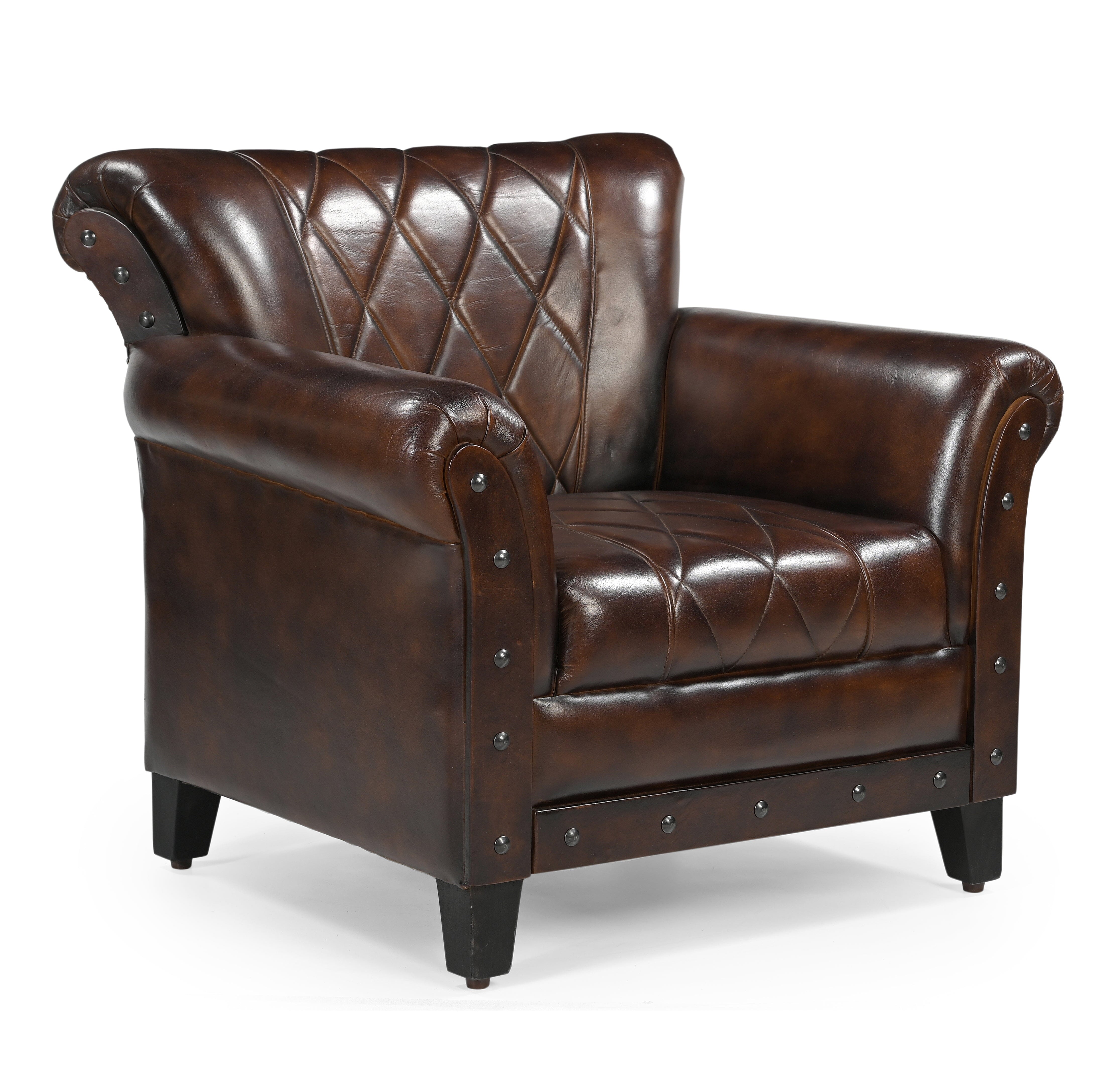 STUDDED LEATHER ARM CHAIR Chez Guru