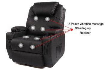 Recliner Lift Heat Massage Armchair Sofa Leather 2 Motor Chair Black Chez Guru