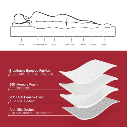 8cm Memory Foam Mattress Topper with Bamboo Cover - Single Size Chez Guru