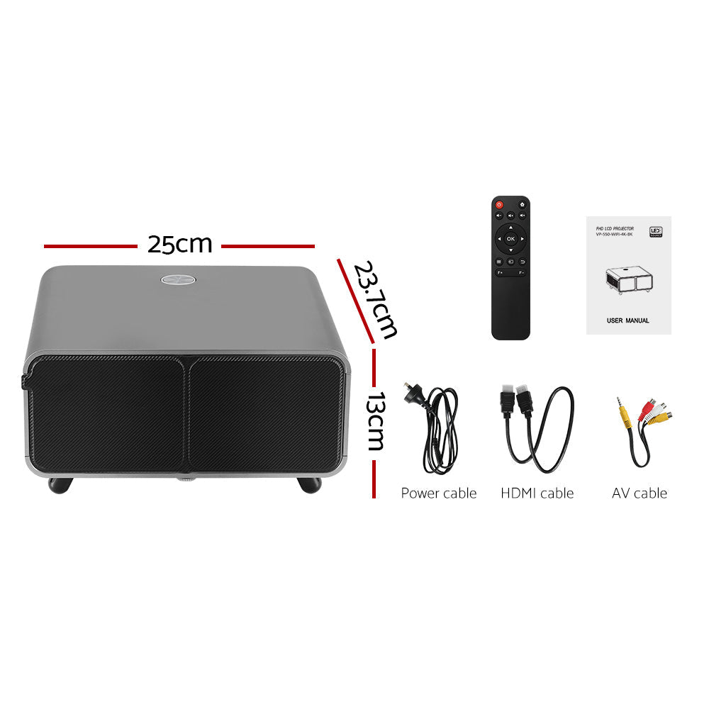 Devanti Portable Wifi Video Projector 4K 2.4G/5G Home Theater HDMI 1080P Chez Guru