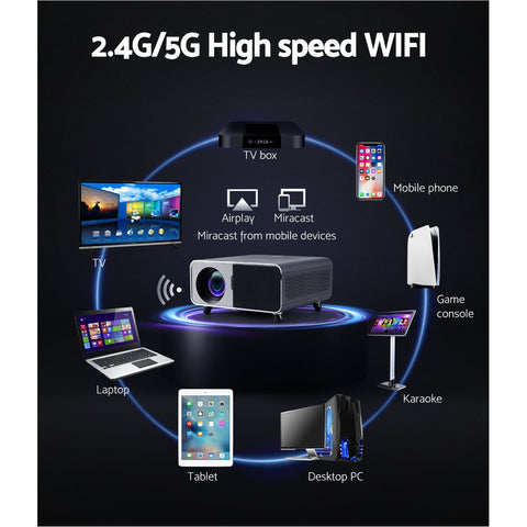 Devanti Portable Wifi Video Projector 4K 2.4G/5G Home Theater HDMI 1080P Chez Guru