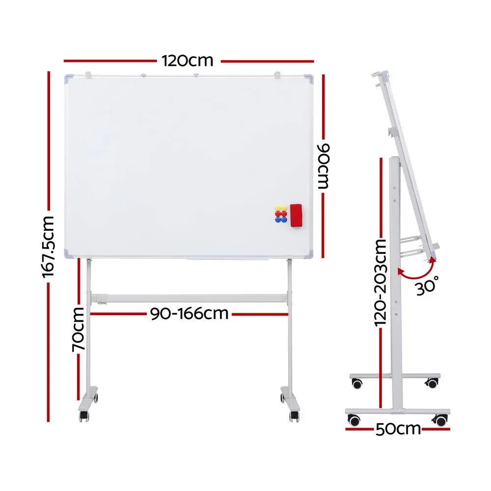 90x120cm Standing Whiteboard with Wheels Magnetic Double-Sided Erase Board Chez Guru