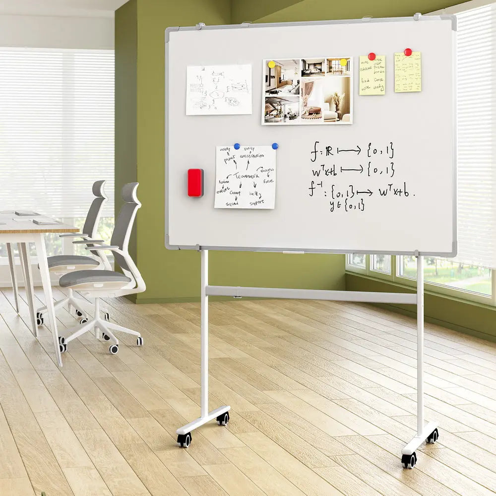 90x120cm Standing Whiteboard with Wheels Magnetic Double-Sided Erase Board Chez Guru