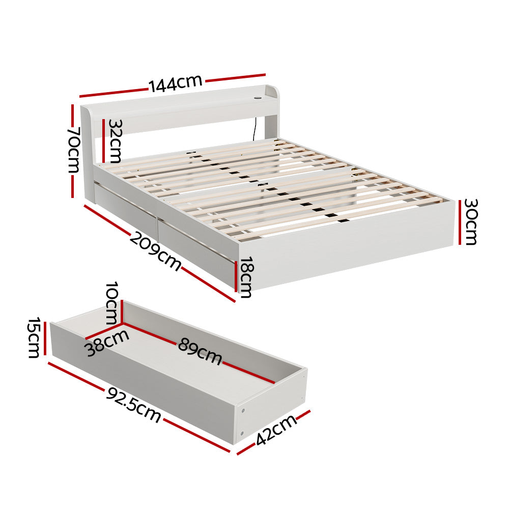 Artiss Bed Frame Double Size Mattress Base wtih Charging Ports 2 Storage Drawers Chez Guru
