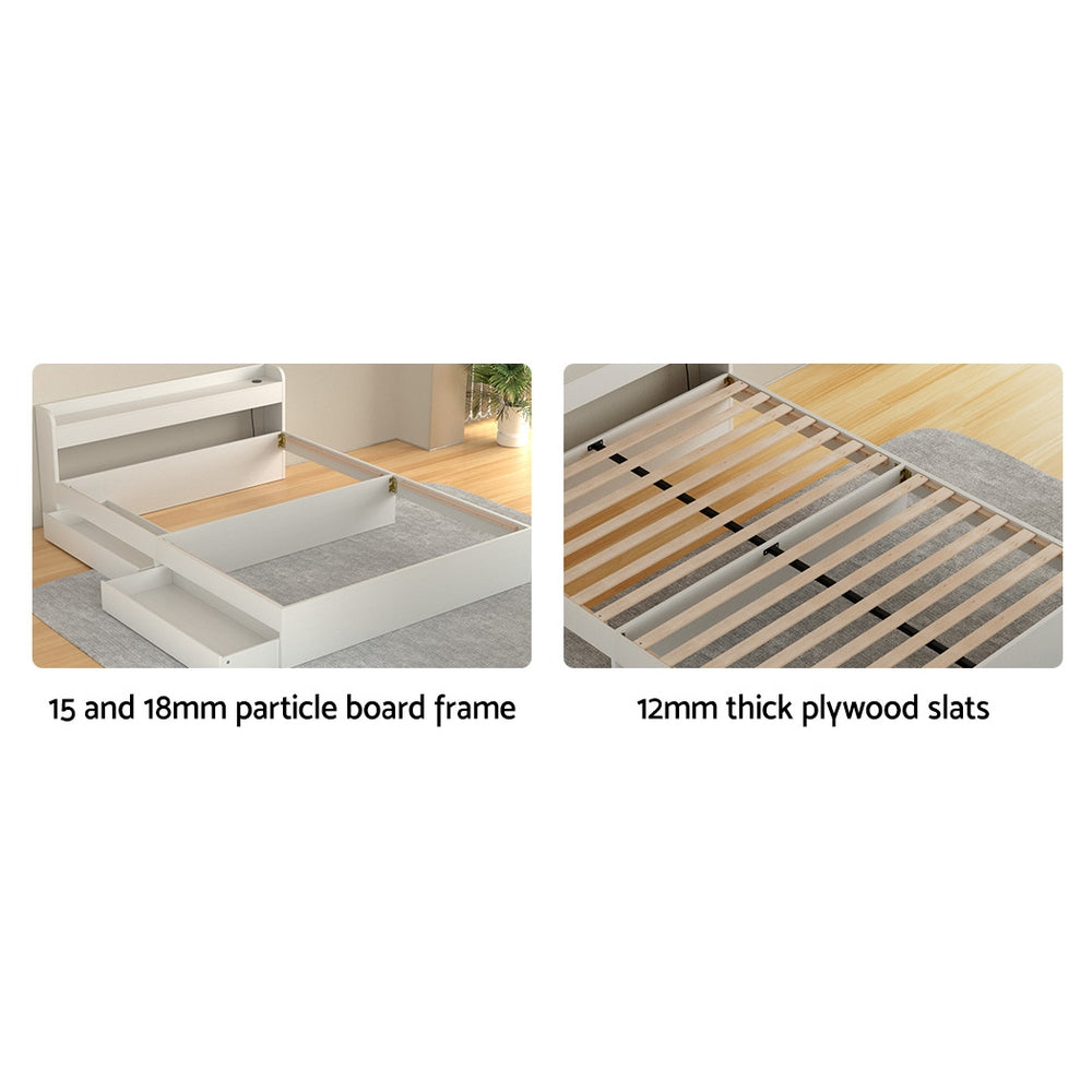 Artiss Bed Frame Double Size Mattress Base wtih Charging Ports 2 Storage Drawers Chez Guru