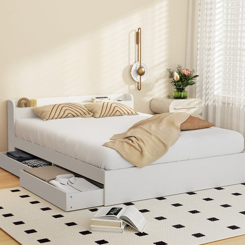 Artiss Bed Frame Double Size Mattress Base wtih Charging Ports 2 Storage Drawers Chez Guru