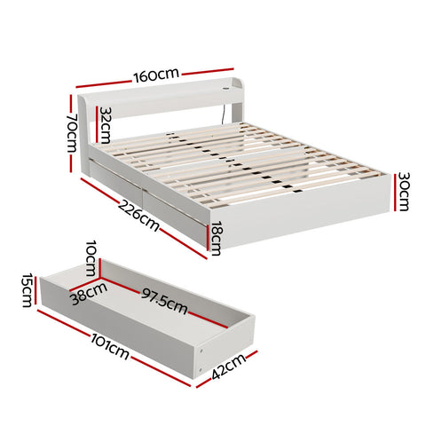 Artiss Bed Frame Queen Size Mattress Base wtih Charging Ports 2 Storage Drawers Chez Guru