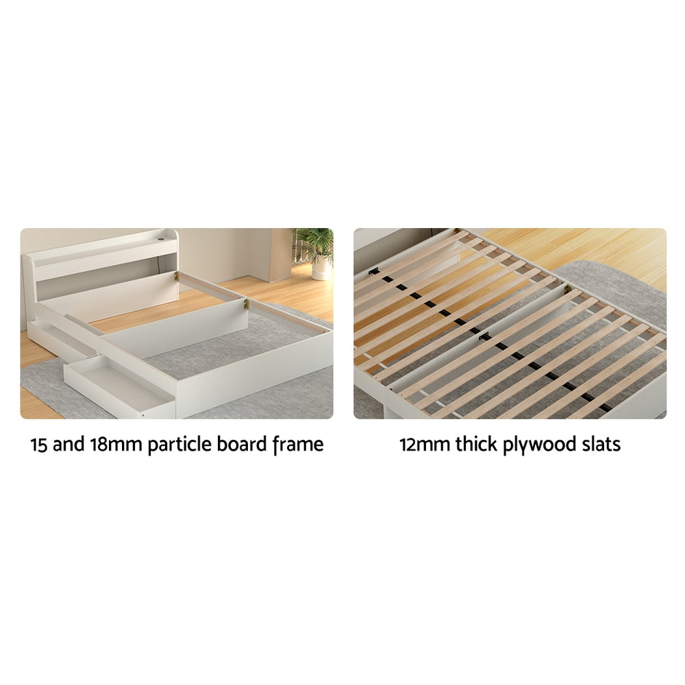 Artiss Bed Frame Queen Size Mattress Base wtih Charging Ports 2 Storage Drawers Chez Guru