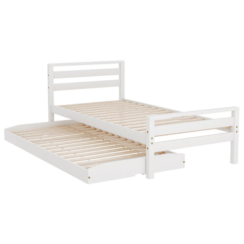 Artiss Bed Frame Single Size 2-in-1 Trundle Wooden White AVIS Chez Guru